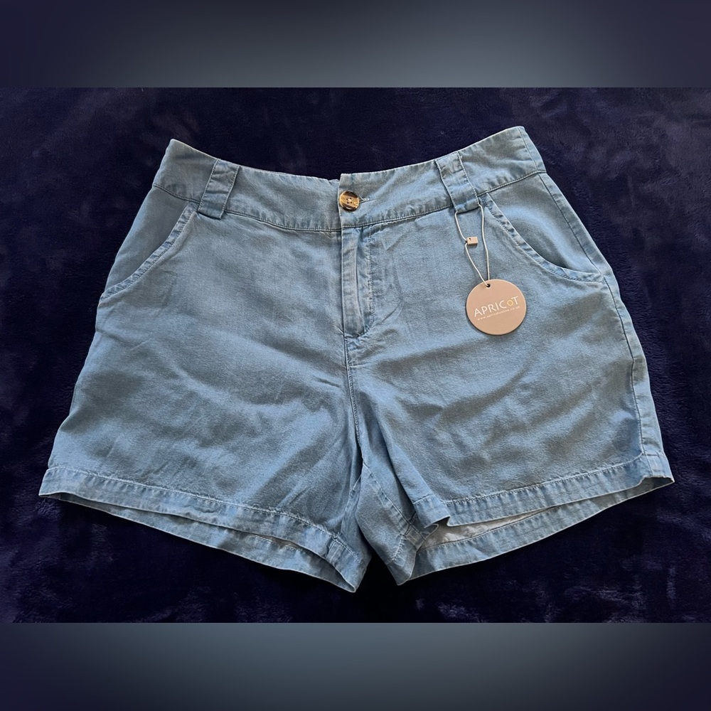 APRICOT Light Blue Cotton Blend High-Waist Shorts